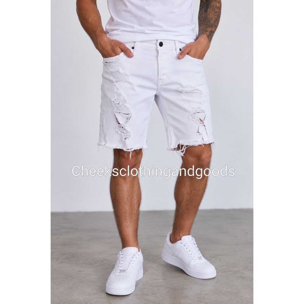 American Eagle Extreme Flex White Distressed Denim Shorts Mens 34 Ripped Frayed